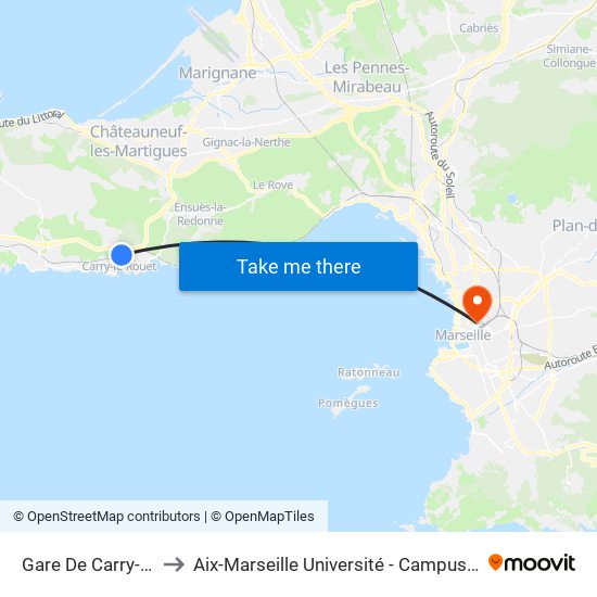 Gare De Carry-Le-Rouet to Aix-Marseille Université - Campus De Saint-Charles map