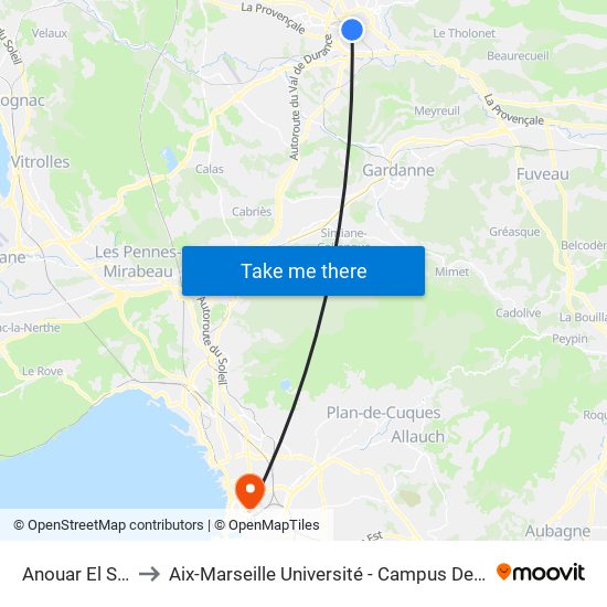 Anouar El Sadate to Aix-Marseille Université - Campus De Saint-Charles map