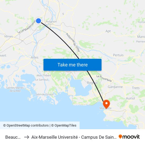 Beaucaire to Aix-Marseille Université - Campus De Saint-Charles map