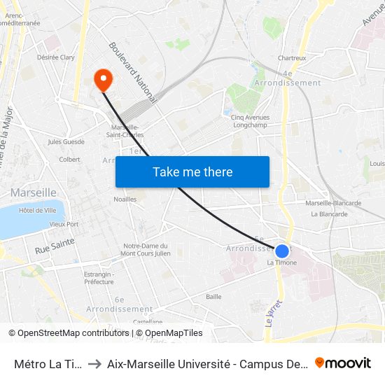 Métro La Timone to Aix-Marseille Université - Campus De Saint-Charles map