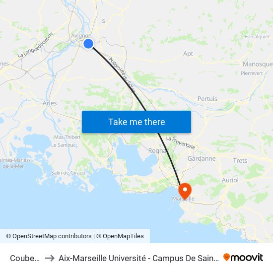 Coubertin to Aix-Marseille Université - Campus De Saint-Charles map