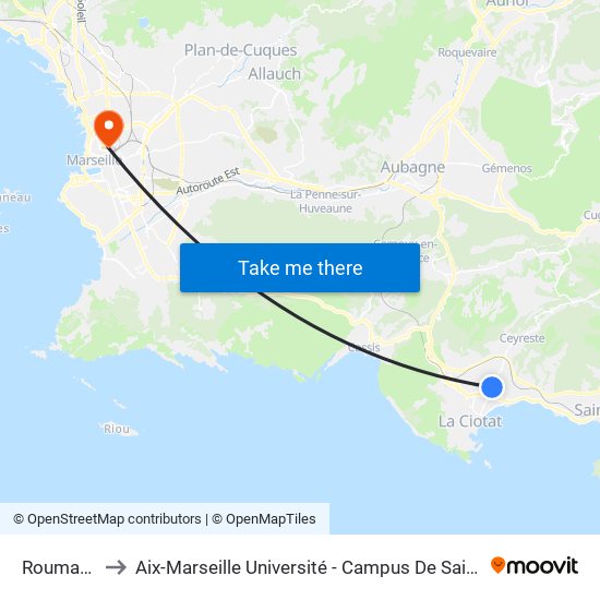 Roumanille to Aix-Marseille Université - Campus De Saint-Charles map