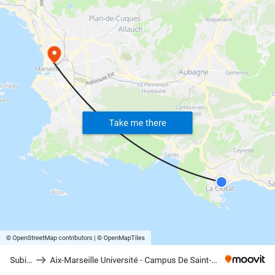 Subilia to Aix-Marseille Université - Campus De Saint-Charles map