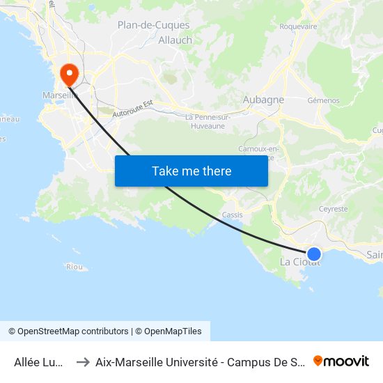Allée Lumière to Aix-Marseille Université - Campus De Saint-Charles map