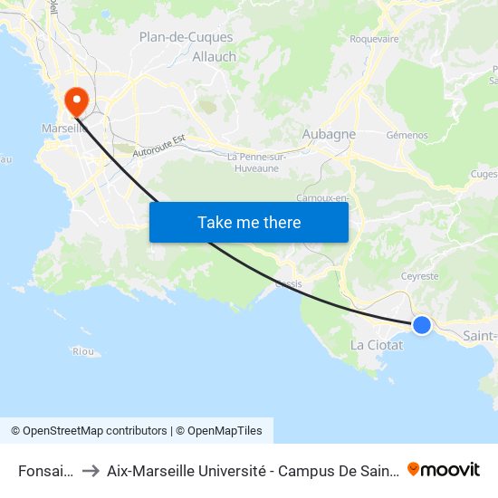 Fonsainte to Aix-Marseille Université - Campus De Saint-Charles map