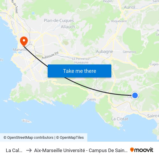 La Calade to Aix-Marseille Université - Campus De Saint-Charles map