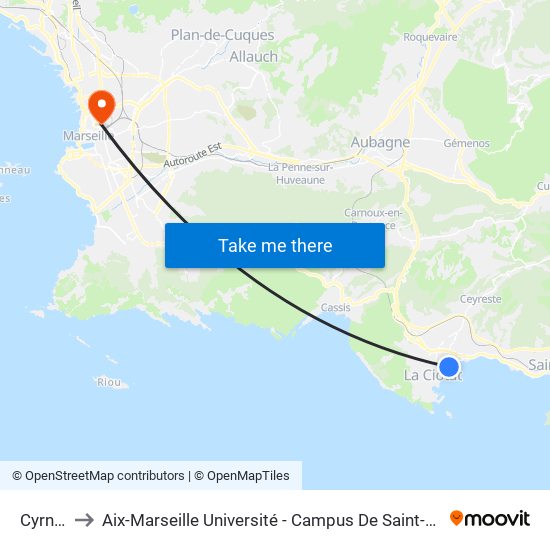 Cyrnos to Aix-Marseille Université - Campus De Saint-Charles map