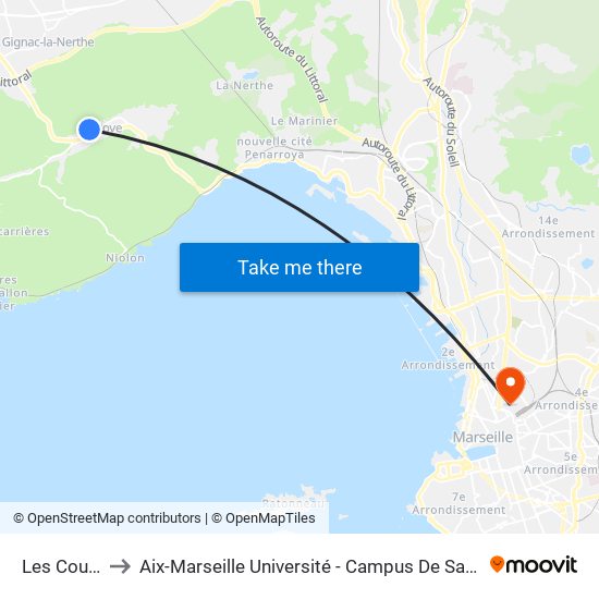 Les Coulets to Aix-Marseille Université - Campus De Saint-Charles map