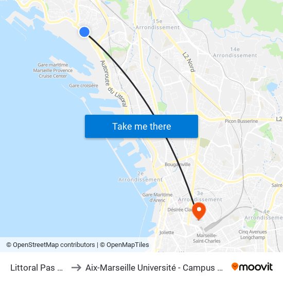Littoral Pas Du Faon to Aix-Marseille Université - Campus De Saint-Charles map