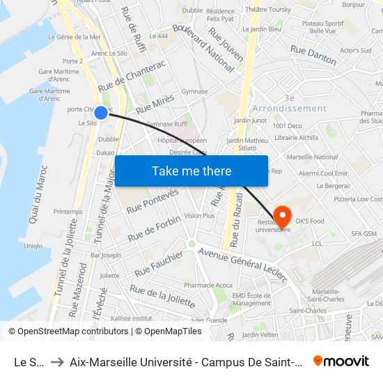 Le Silo to Aix-Marseille Université - Campus De Saint-Charles map