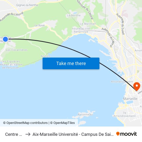 Centre Ville to Aix-Marseille Université - Campus De Saint-Charles map