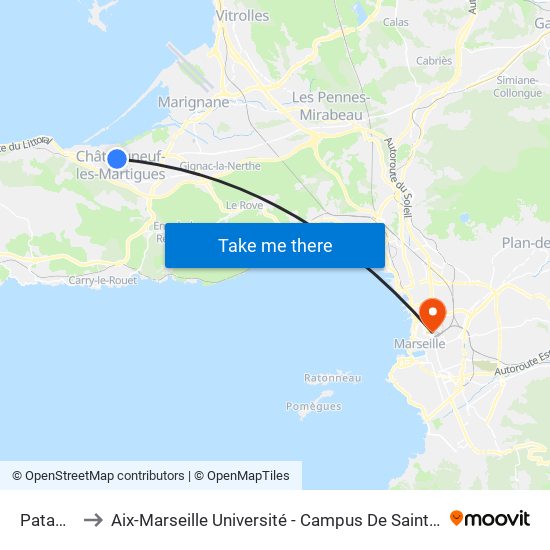 Pataflou to Aix-Marseille Université - Campus De Saint-Charles map