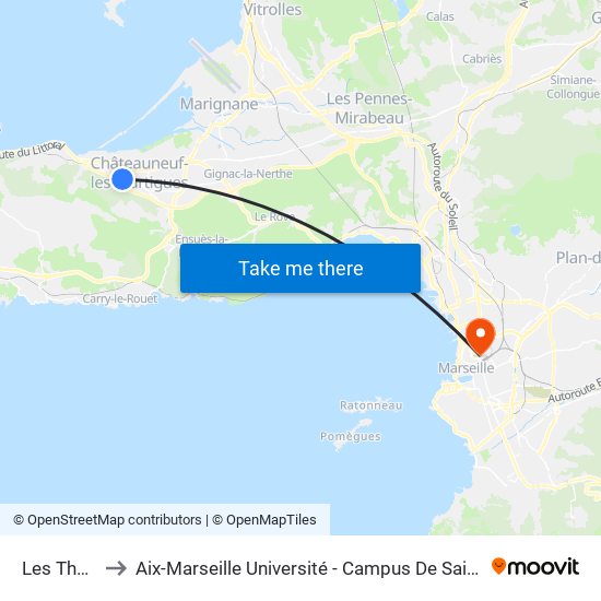 Les Thyms to Aix-Marseille Université - Campus De Saint-Charles map