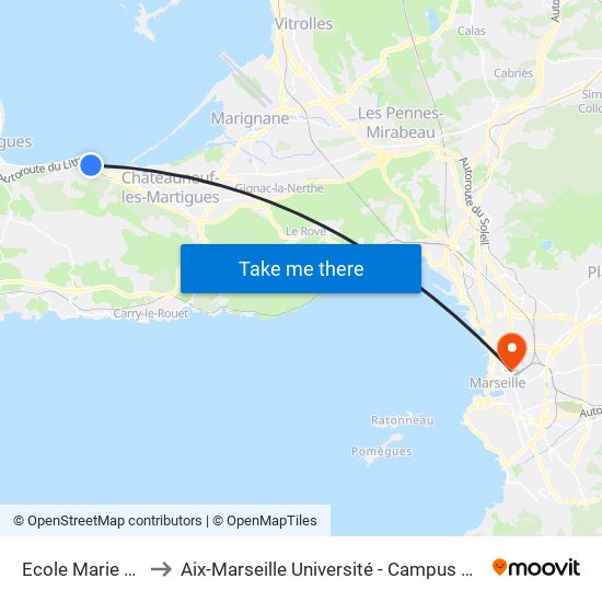 Ecole Marie Mauron to Aix-Marseille Université - Campus De Saint-Charles map
