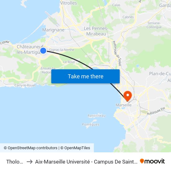 Tholonet to Aix-Marseille Université - Campus De Saint-Charles map