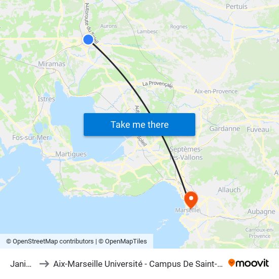 Janicot to Aix-Marseille Université - Campus De Saint-Charles map