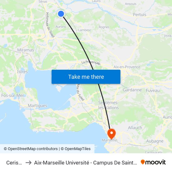 Cerisaie to Aix-Marseille Université - Campus De Saint-Charles map