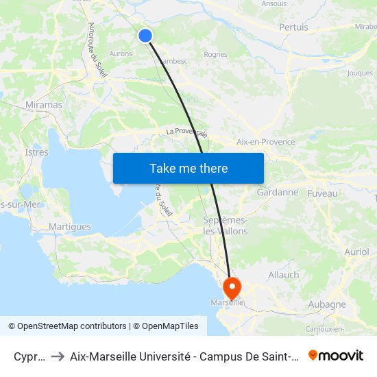 Cyprès to Aix-Marseille Université - Campus De Saint-Charles map