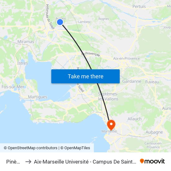 Pinèdes to Aix-Marseille Université - Campus De Saint-Charles map
