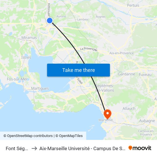 Font Ségugne to Aix-Marseille Université - Campus De Saint-Charles map