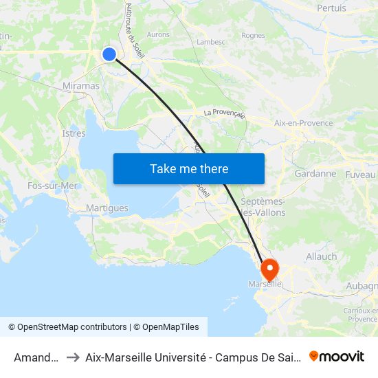 Amandière to Aix-Marseille Université - Campus De Saint-Charles map