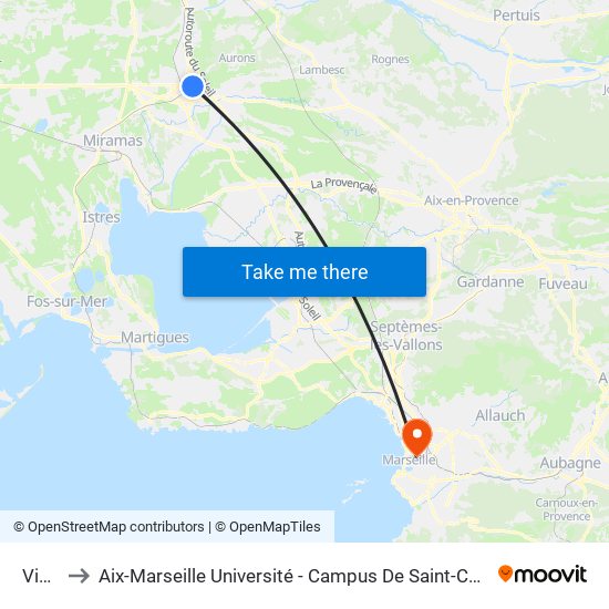 Viala to Aix-Marseille Université - Campus De Saint-Charles map