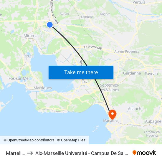 Martelière to Aix-Marseille Université - Campus De Saint-Charles map