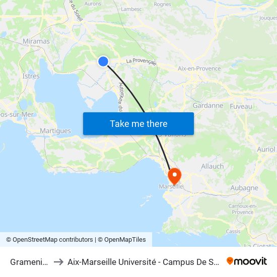 Gramenières to Aix-Marseille Université - Campus De Saint-Charles map