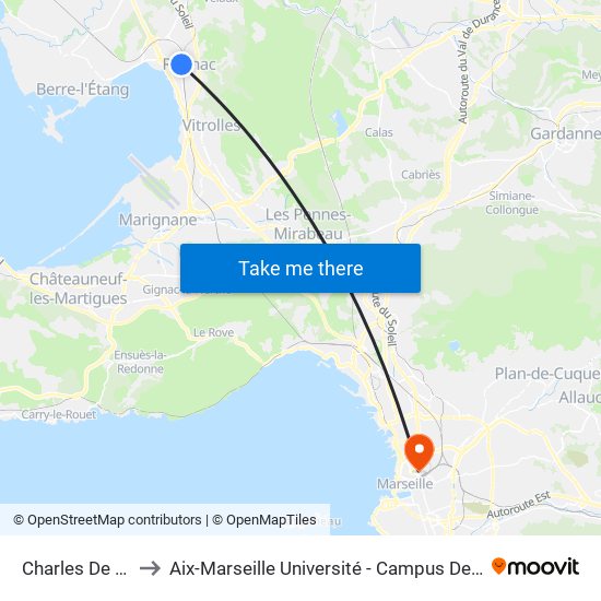 Charles De Gaulle to Aix-Marseille Université - Campus De Saint-Charles map
