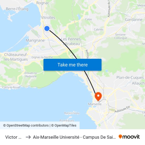 Victor Gélu to Aix-Marseille Université - Campus De Saint-Charles map