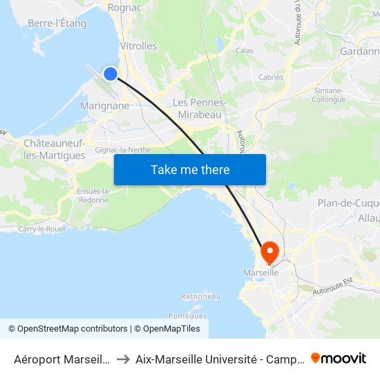 Aéroport Marseille-Provence to Aix-Marseille Université - Campus De Saint-Charles map