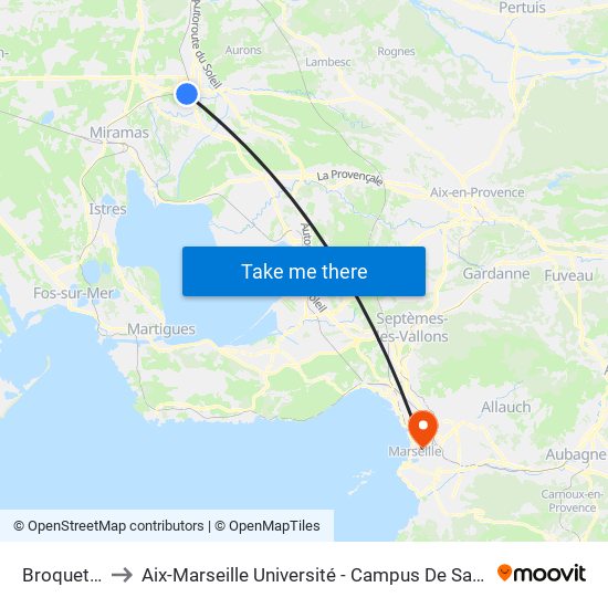 Broquetiers to Aix-Marseille Université - Campus De Saint-Charles map