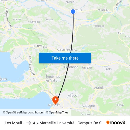 Les Moulières to Aix-Marseille Université - Campus De Saint-Charles map