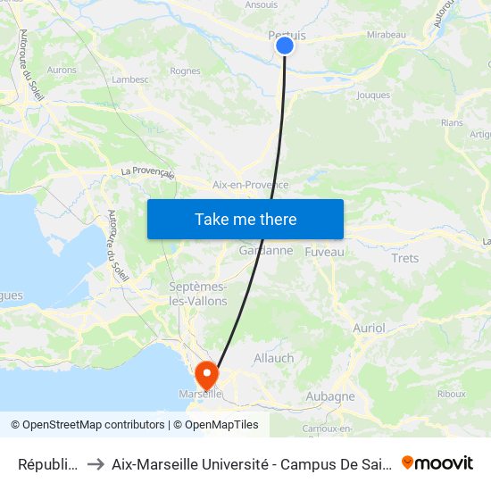 République to Aix-Marseille Université - Campus De Saint-Charles map