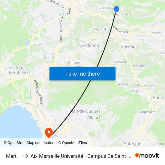 Marine to Aix-Marseille Université - Campus De Saint-Charles map