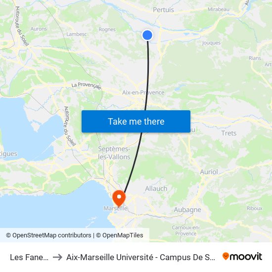 Les Fanettes to Aix-Marseille Université - Campus De Saint-Charles map