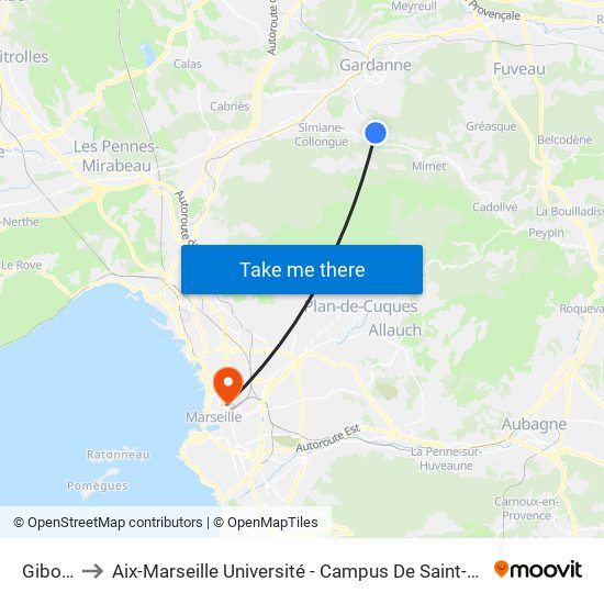 Giboux to Aix-Marseille Université - Campus De Saint-Charles map
