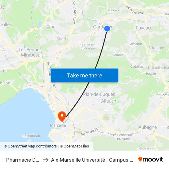 Pharmacie Du Lycée to Aix-Marseille Université - Campus De Saint-Charles map