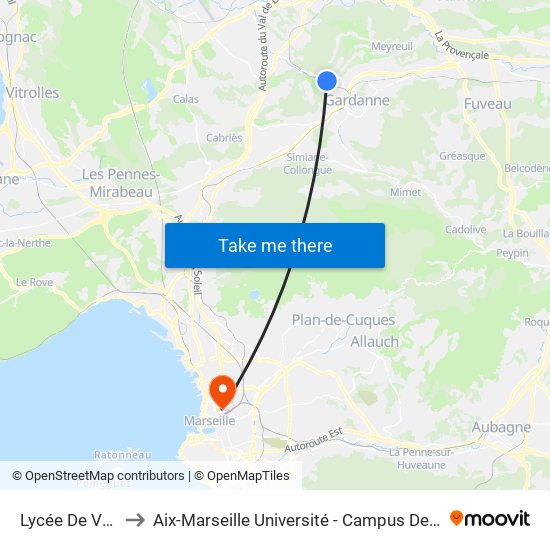 Lycée De Valabre to Aix-Marseille Université - Campus De Saint-Charles map