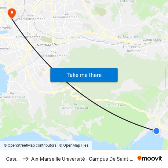 Casino to Aix-Marseille Université - Campus De Saint-Charles map
