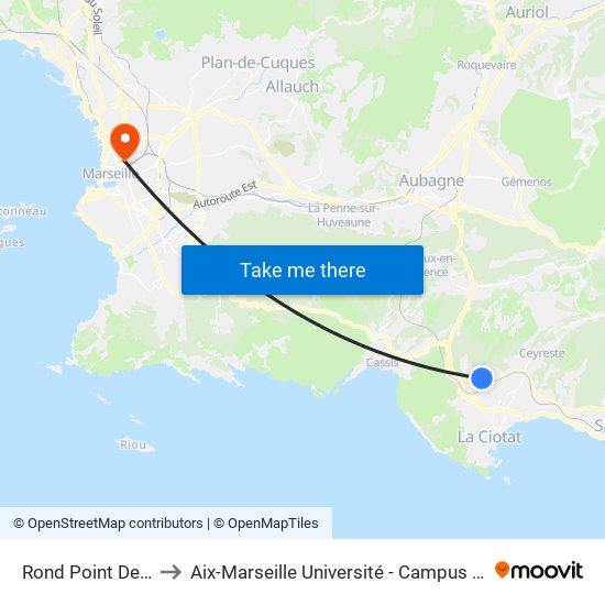 Rond Point Des Voiles to Aix-Marseille Université - Campus De Saint-Charles map