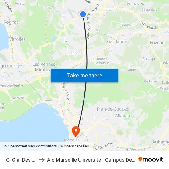 C. Cial Des Milles to Aix-Marseille Université - Campus De Saint-Charles map