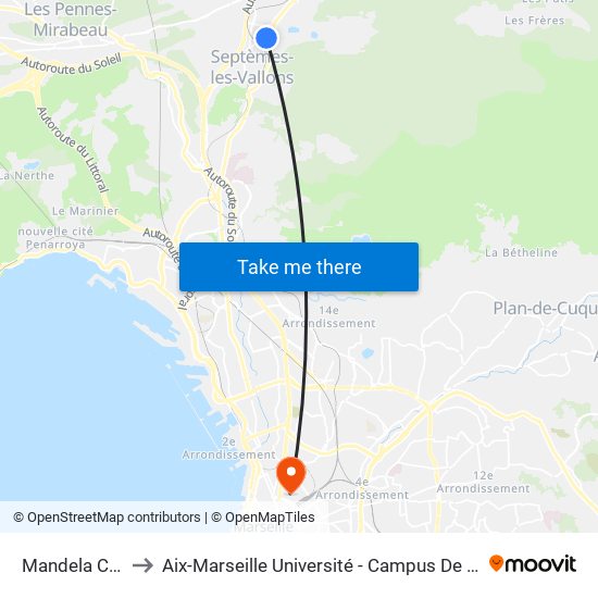 Mandela Crèche to Aix-Marseille Université - Campus De Saint-Charles map