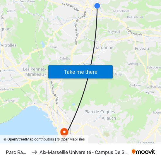 Parc Rambot to Aix-Marseille Université - Campus De Saint-Charles map