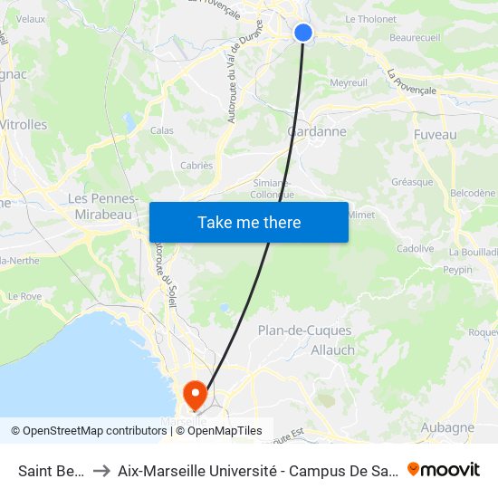 Saint Benoît to Aix-Marseille Université - Campus De Saint-Charles map