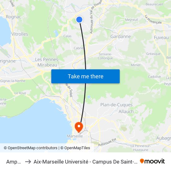 Ampère to Aix-Marseille Université - Campus De Saint-Charles map