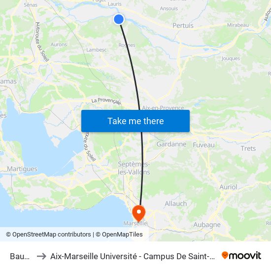Baume to Aix-Marseille Université - Campus De Saint-Charles map