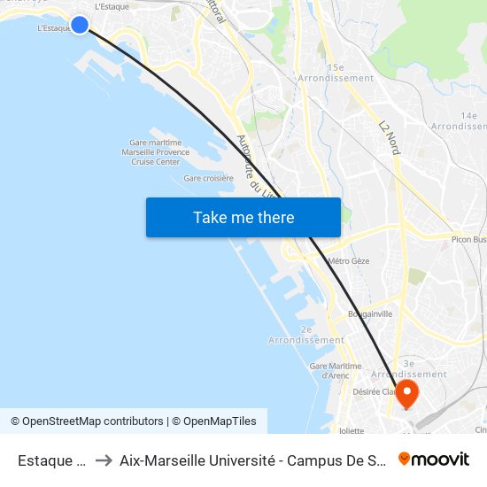 Estaque Port to Aix-Marseille Université - Campus De Saint-Charles map