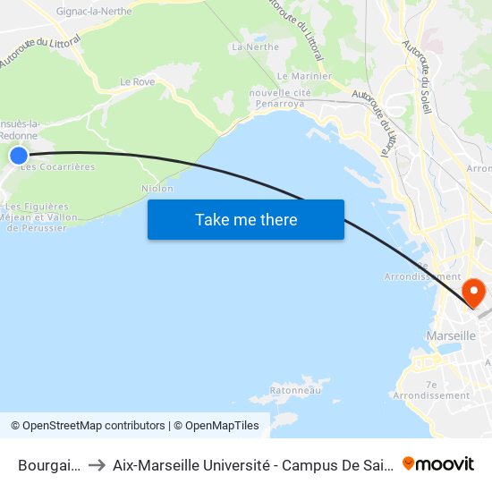 Bourgailles to Aix-Marseille Université - Campus De Saint-Charles map