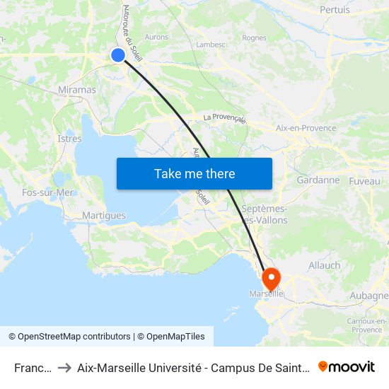 Francou to Aix-Marseille Université - Campus De Saint-Charles map